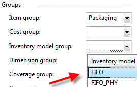 Assign inventory model group with Bottle item