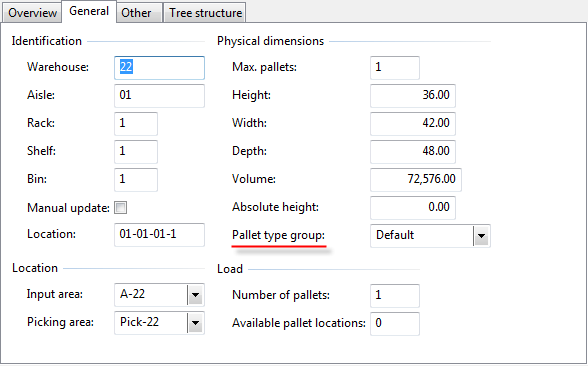 Pallet type group on Locations form