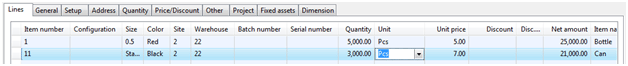 Purchase order lines