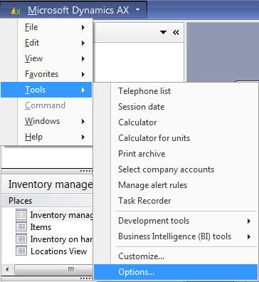 Tools menu