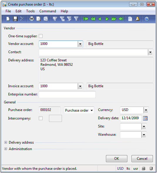 Create purchase order form